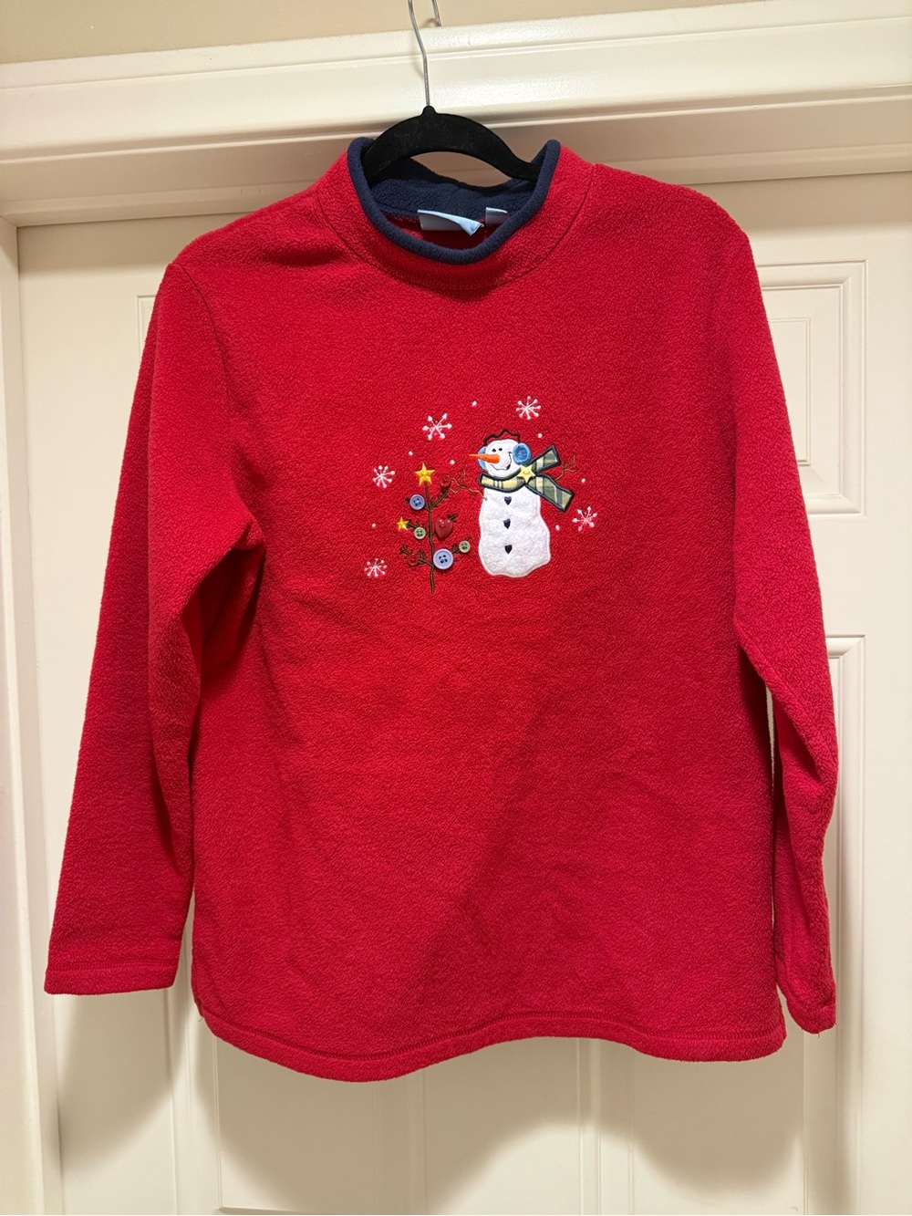 croft & barrow Red Fleece Sweatshirt with Snowman Embroidery
